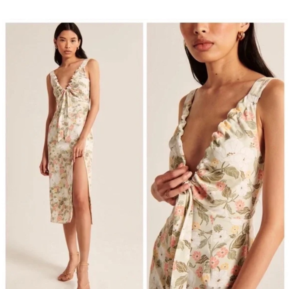 Abercrombie & Fitch Floral Midi Dress - Cream and Pink